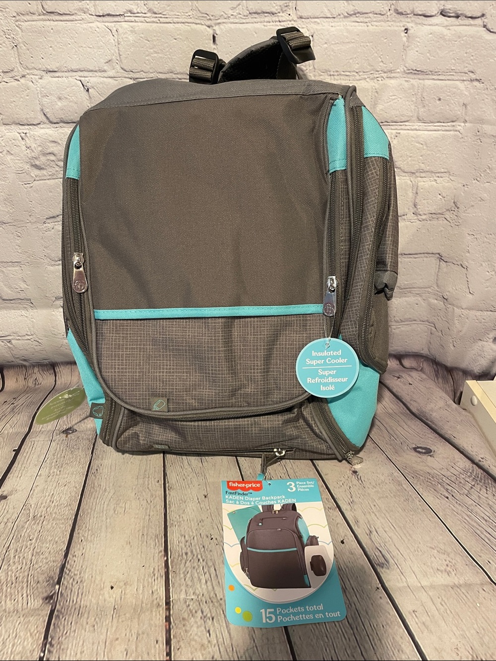 Fisher-Price Kaden Gray and Teal Insulated Cooler Backpack Bag NWT